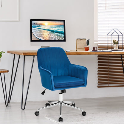 Velvet Accent Office Armchair with Adjustable Swivel and Removable Cushion, Blue Leisure Chairs   at Gallery Canada