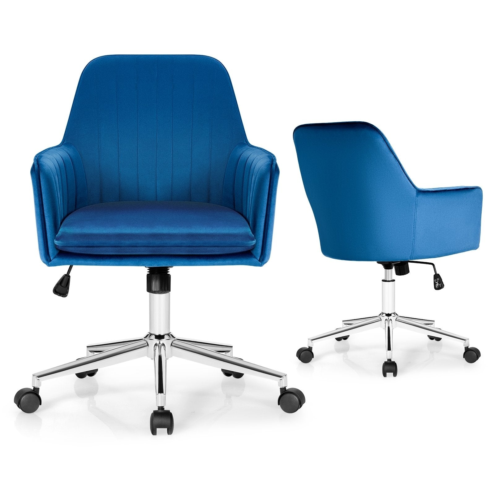 Velvet Accent Office Armchair with Adjustable Swivel and Removable Cushion, Blue Leisure Chairs   at Gallery Canada