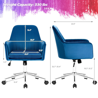 Velvet Accent Office Armchair with Adjustable Swivel and Removable Cushion, Blue Leisure Chairs   at Gallery Canada