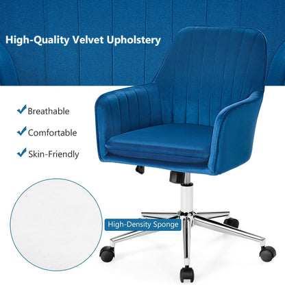 Velvet Accent Office Armchair with Adjustable Swivel and Removable Cushion, Blue Leisure Chairs   at Gallery Canada