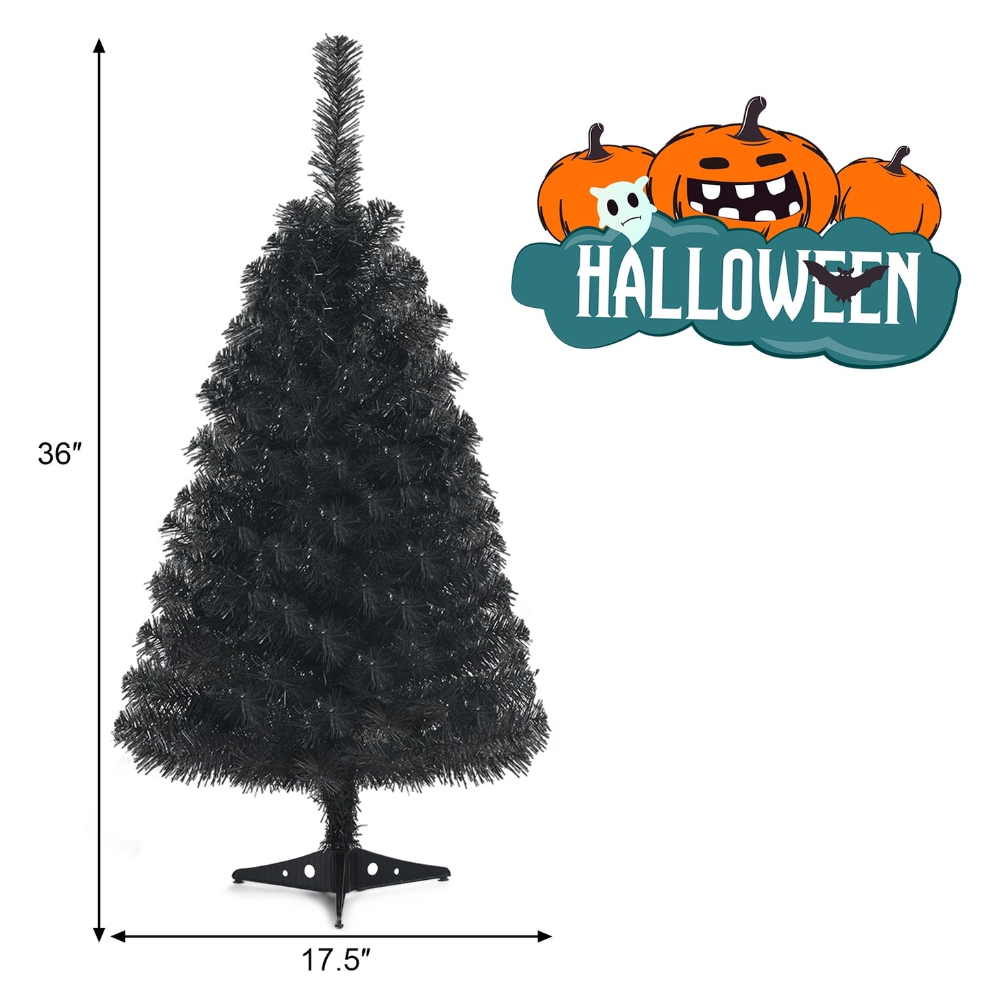 3 Feet Unlit Artificial Christmas Halloween Mini Tree with Plastic Stand, Black - Gallery Canada