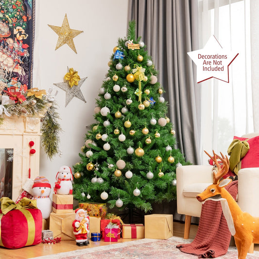 Pre-Lit Hinged Lifelike Lush Artificial Christmas Tree with PVC Tips-6', Green - Gallery Canada