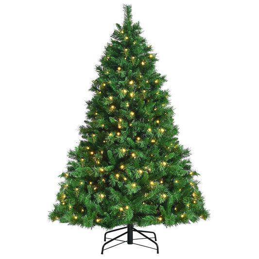 Pre-Lit Hinged Lifelike Lush Artificial Christmas Tree with PVC Tips-6', Green - Gallery Canada