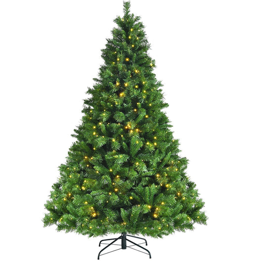 Pre-Lit Hinged Lifelike Lush Artificial Christmas Tree with PVC Tips-7', Green - Gallery Canada