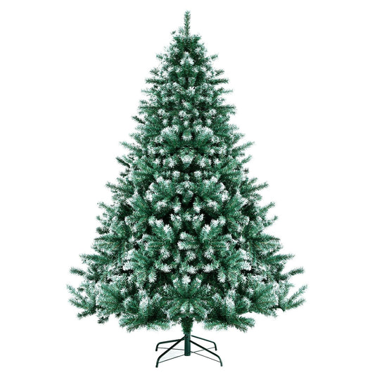 Snowy Hinged Artificial Christmas Tree with Realistic Tips and Metal Stand-6 ft, Green - Gallery Canada