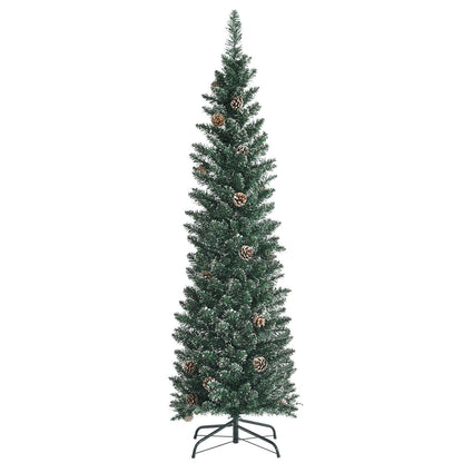 Snowy Artificial Pencil Christmas Tree with Pine Cones-5 ft, Green Christmas Tree   at Gallery Canada