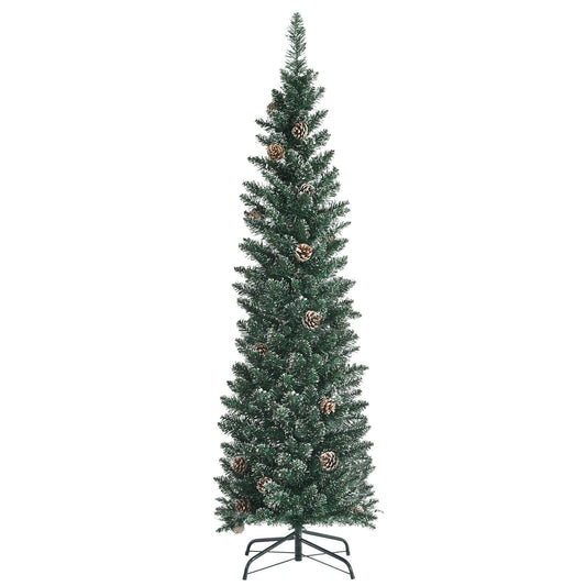 Snowy Artificial Pencil Christmas Tree with Pine Cones-5 ft, Green - Gallery Canada