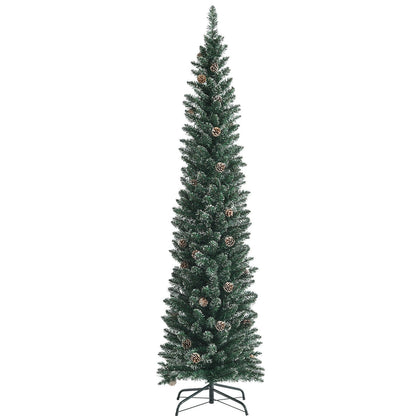 Snowy Artificial Pencil Christmas Tree with Pine Cones-7 ft, Green Christmas Tree   at Gallery Canada