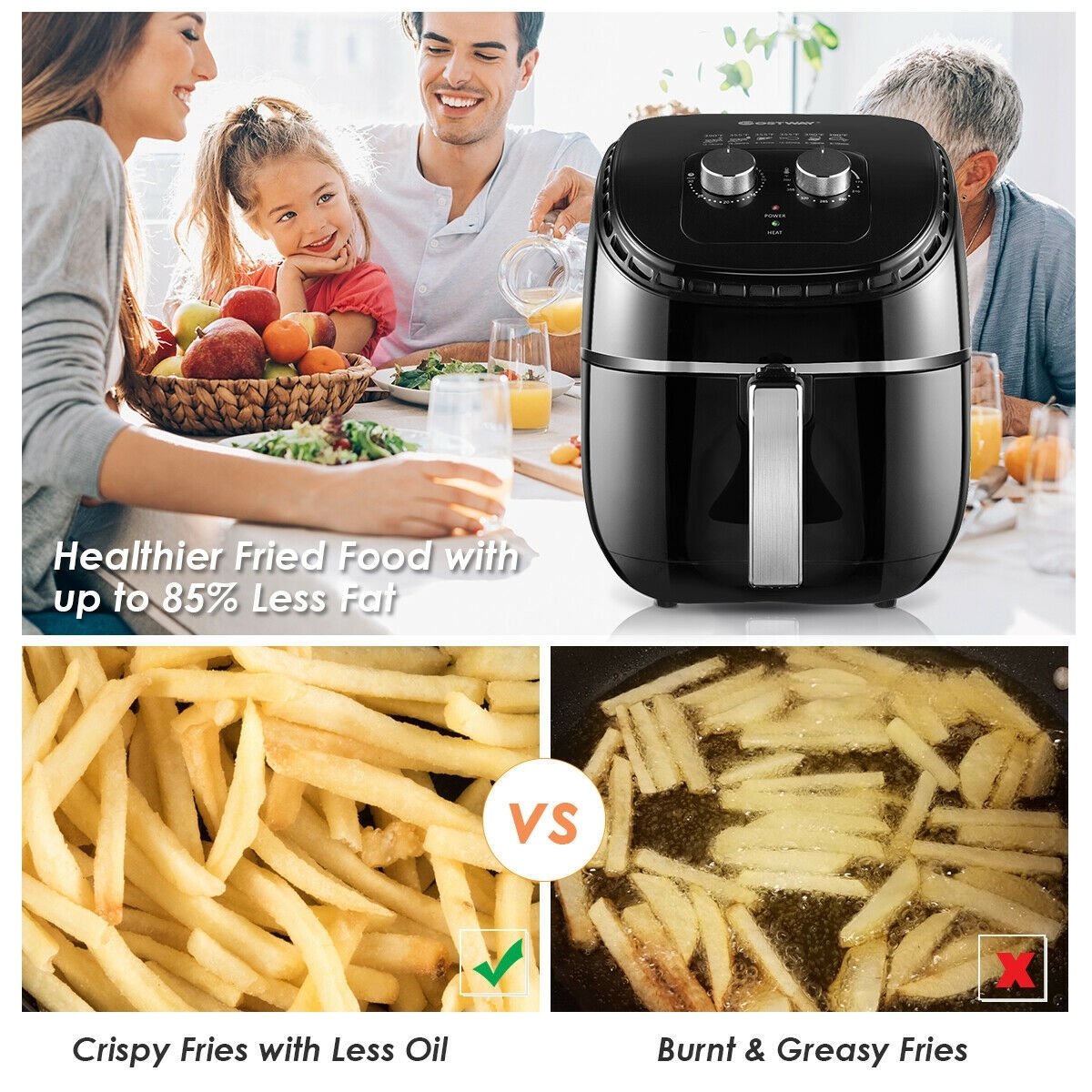 3.5 QT Electric 1300W  Hot Air Fryer with Timer& Temperature Control, Black - Gallery Canada