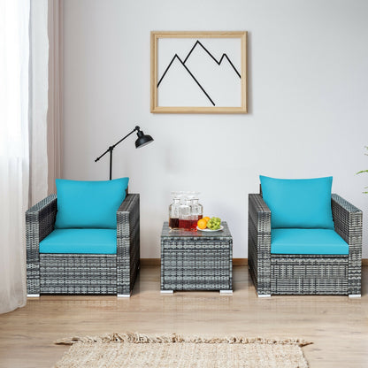 3 Pieces Patio Rattan Furniture Bistro Sofa Set with Cushioned, Turquoise Patio Conversation Sets   at Gallery Canada