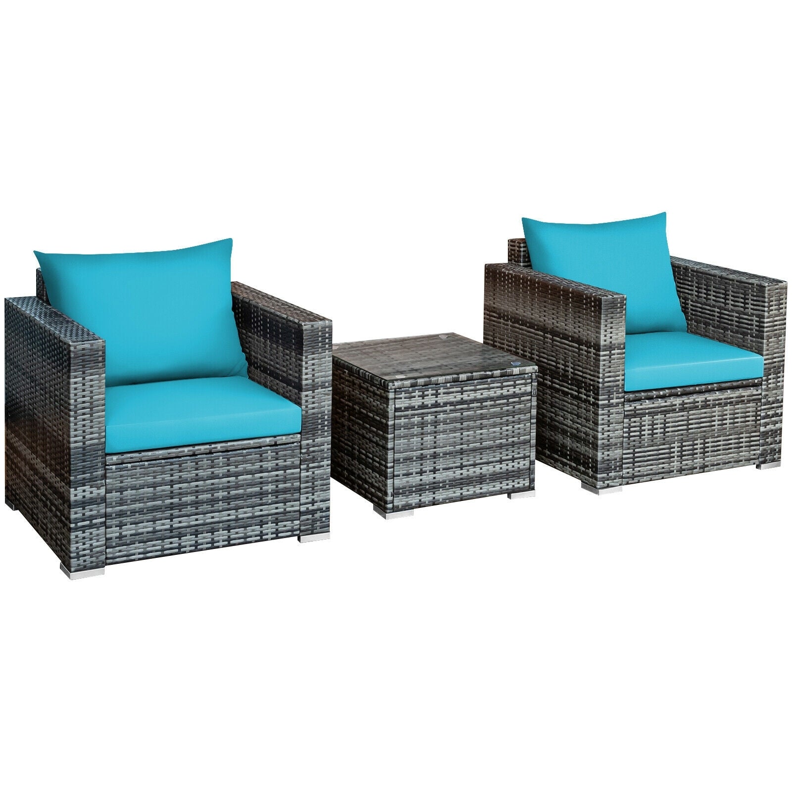 3 Pieces Patio Rattan Furniture Bistro Sofa Set with Cushioned, Turquoise Patio Conversation Sets   at Gallery Canada