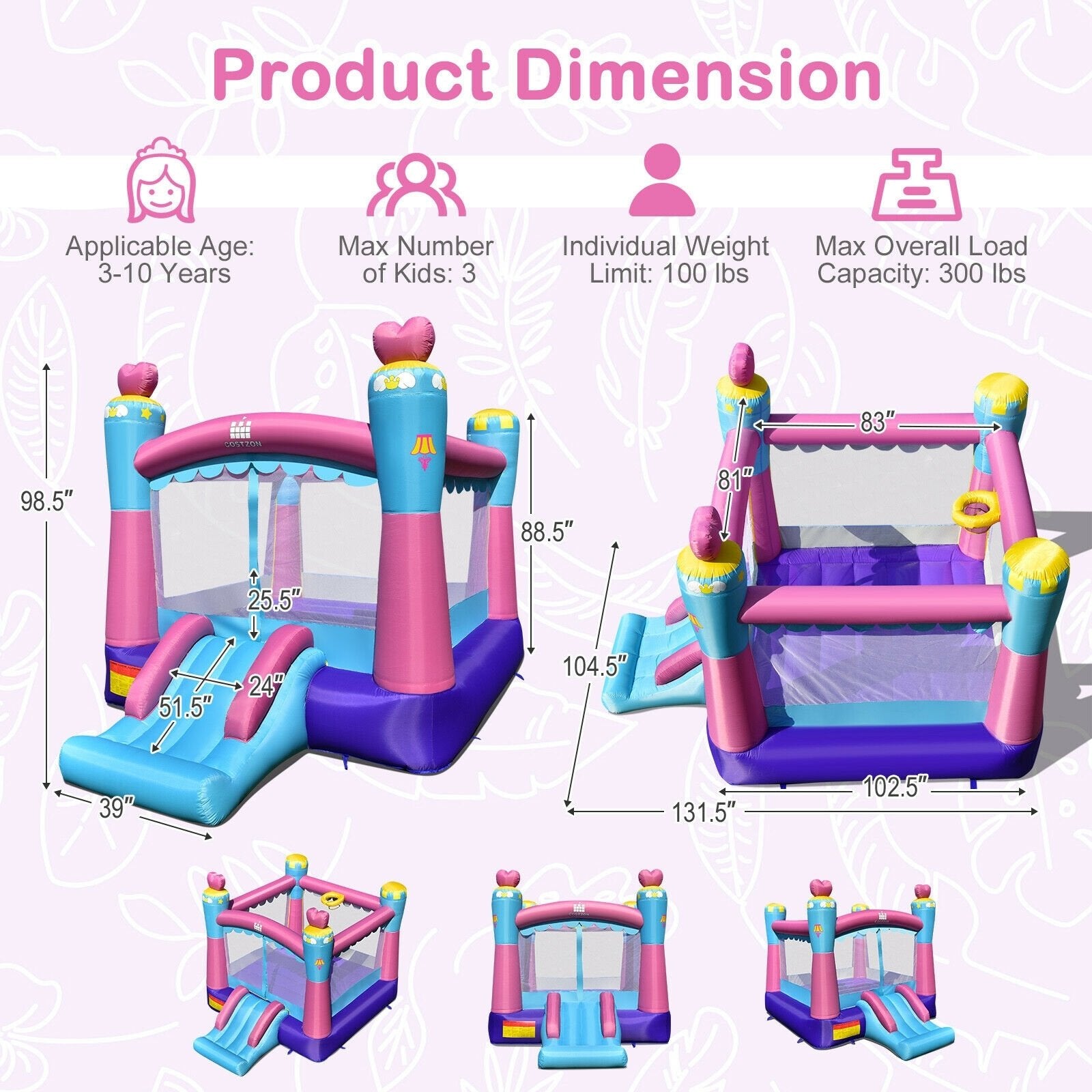 3-in-1 Princess Theme Inflatable Castle without Blower Bounce House   at Gallery Canada