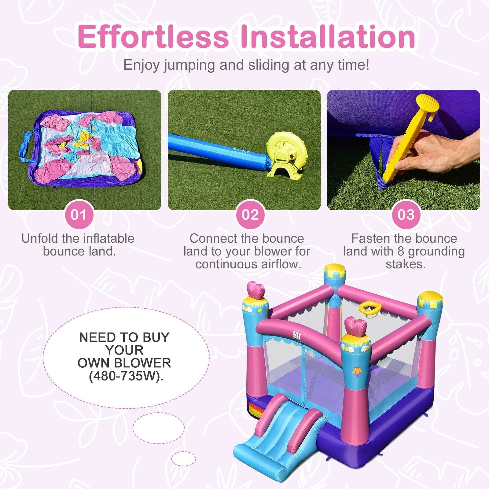 3-in-1 Princess Theme Inflatable Castle without Blower Bounce House   at Gallery Canada