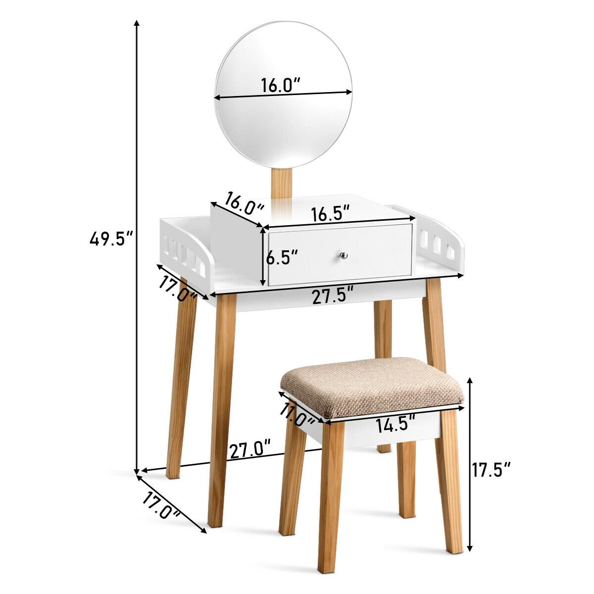 Wooden Makeup Dressing Mirror Table Set with Drawer - Gallery Canada