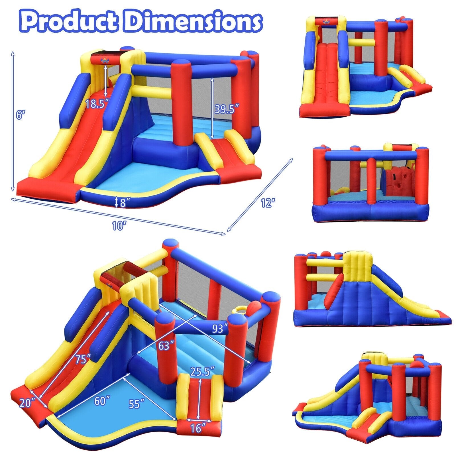 Kids Inflatable Bouncy Castle with Double Slides without Air Blower - Gallery Canada