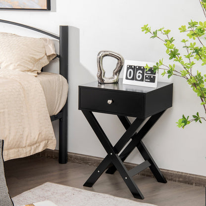 Modern X-Shaped Nightstand with Drawer for Living Room Bedroom, Black Nightstands   at Gallery Canada