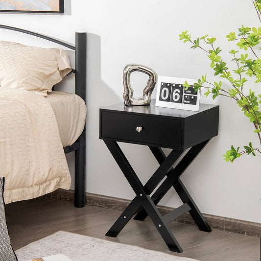 Modern X-Shaped Nightstand with Drawer for Living Room Bedroom, Black - Gallery Canada