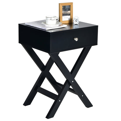 Modern X-Shaped Nightstand with Drawer for Living Room Bedroom, Black Nightstands   at Gallery Canada