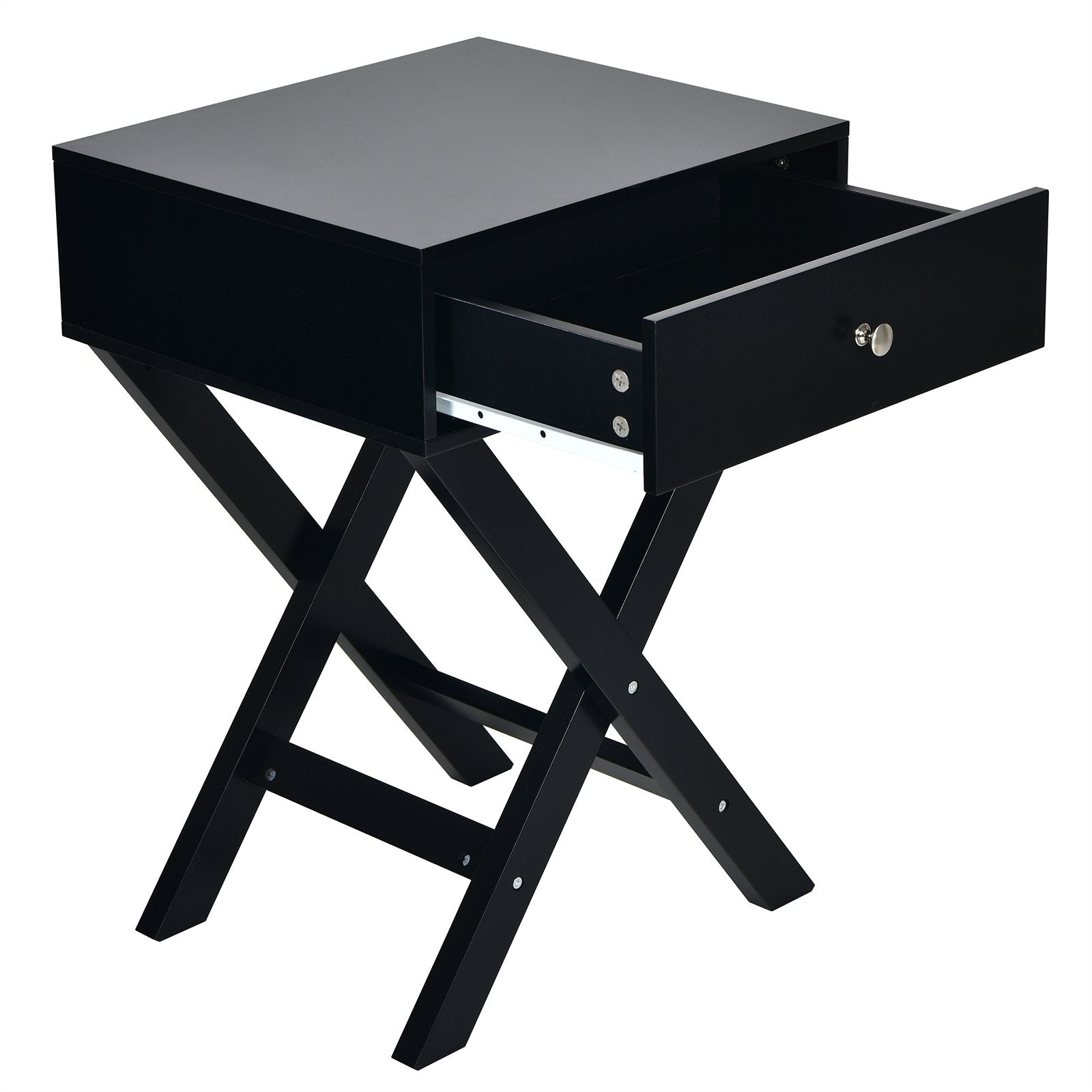 Modern X-Shaped Nightstand with Drawer for Living Room Bedroom, Black Nightstands   at Gallery Canada