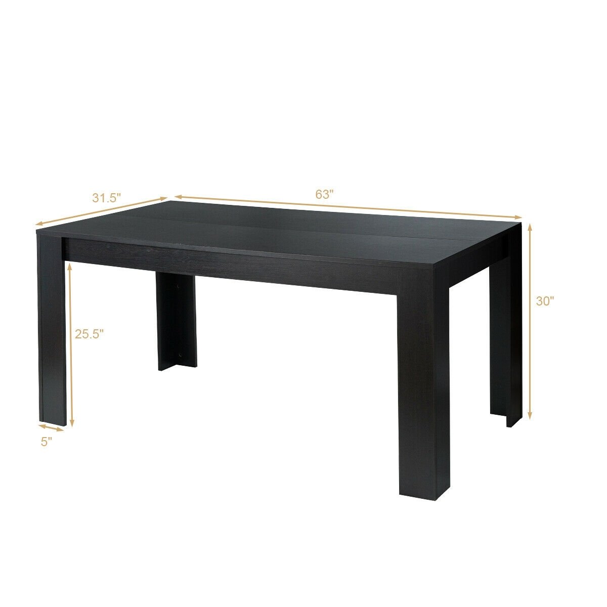 63 Inch Rectangular Modern Dining Kitchen Table for 6 People, Black Dining Tables   at Gallery Canada