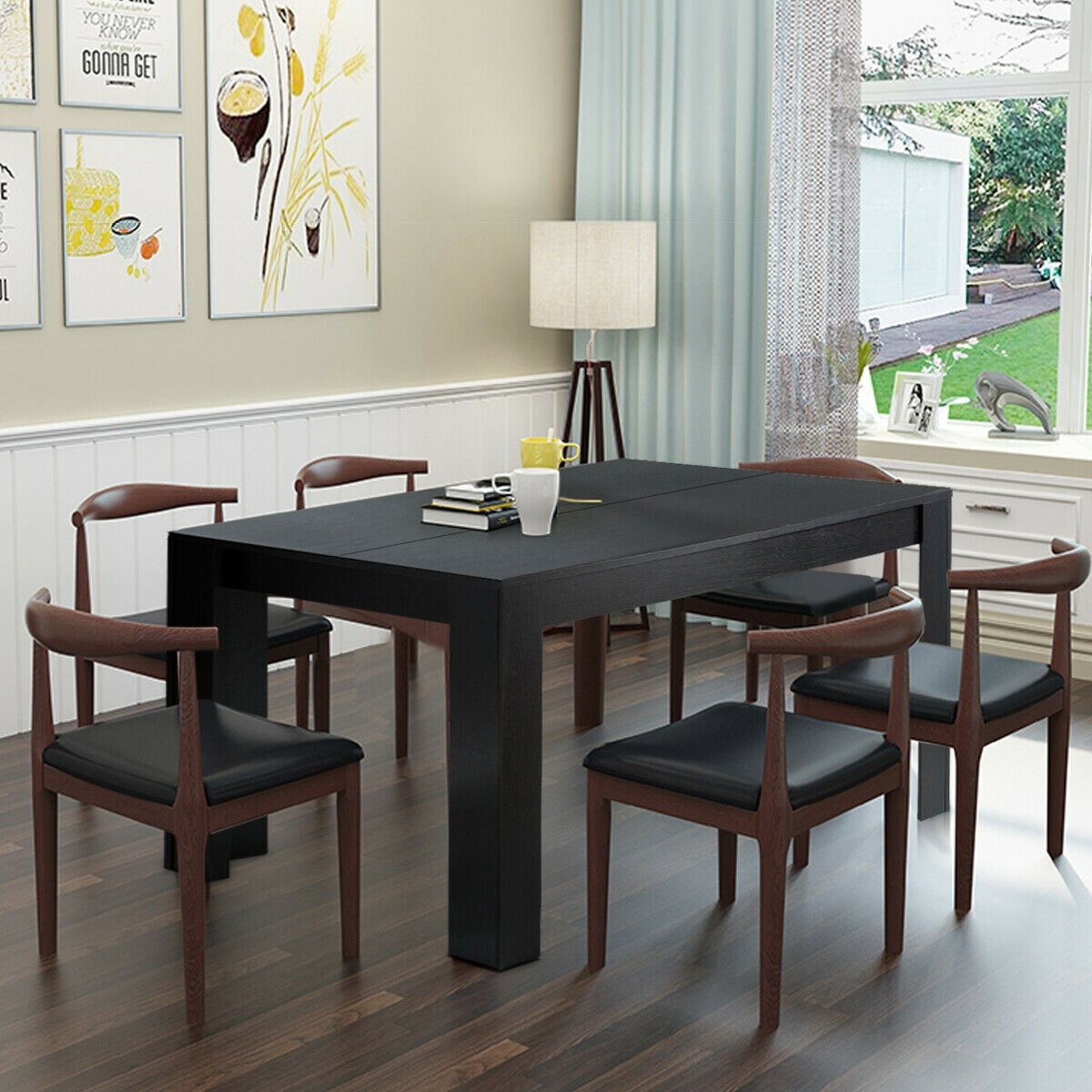 63 Inch Rectangular Modern Dining Kitchen Table for 6 People, Black Dining Tables   at Gallery Canada