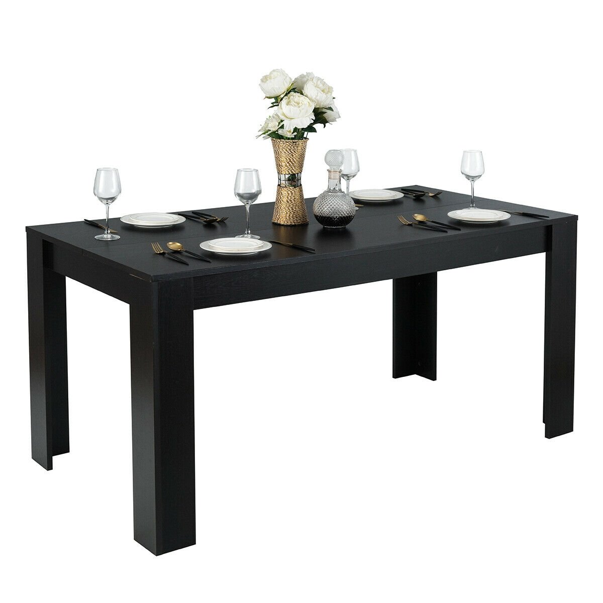 63 Inch Rectangular Modern Dining Kitchen Table for 6 People, Black Dining Tables   at Gallery Canada