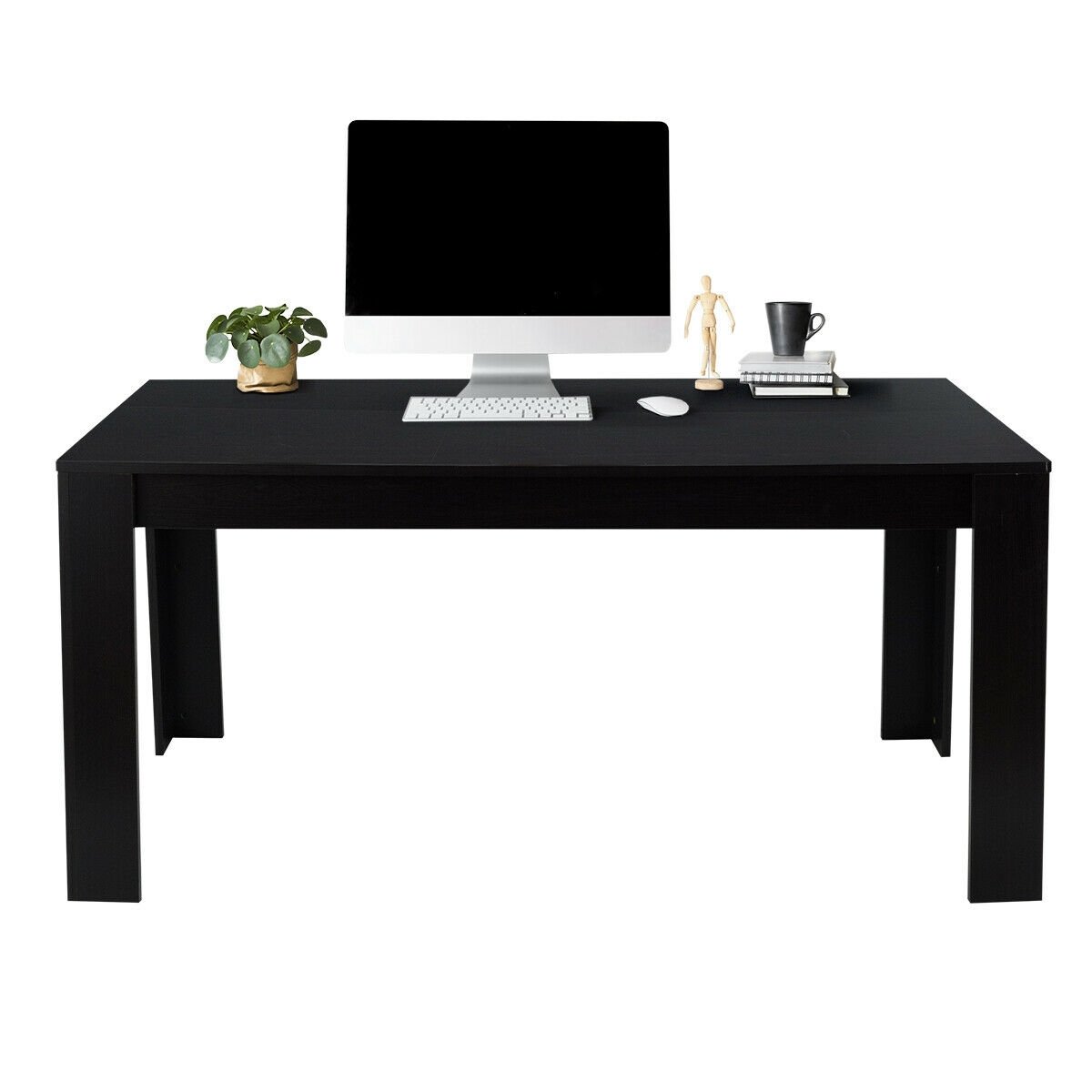 63 Inch Rectangular Modern Dining Kitchen Table for 6 People, Black Dining Tables   at Gallery Canada