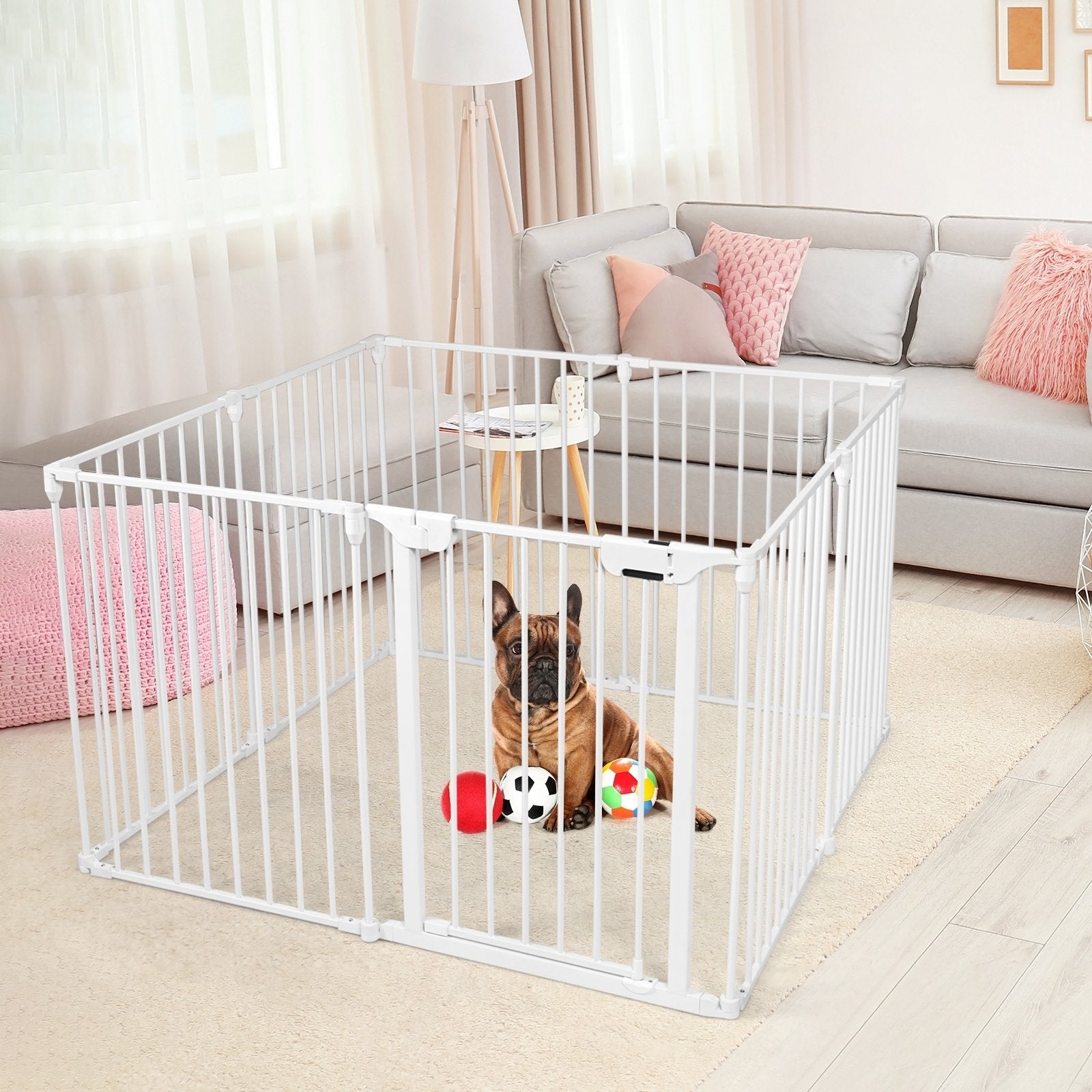 Adjustable  Panel Baby Safe Metal Gate Play Yard, White Pet Gate   at Gallery Canada