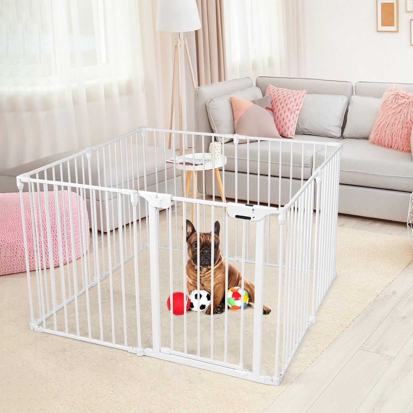 Adjustable  Panel Baby Safe Metal Gate Play Yard, White - Gallery Canada