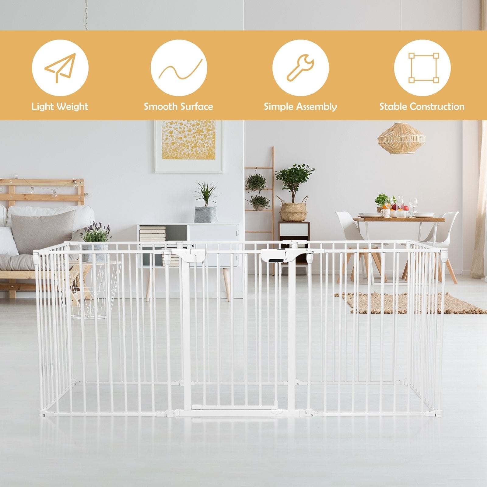 Adjustable  Panel Baby Safe Metal Gate Play Yard, White - Gallery Canada