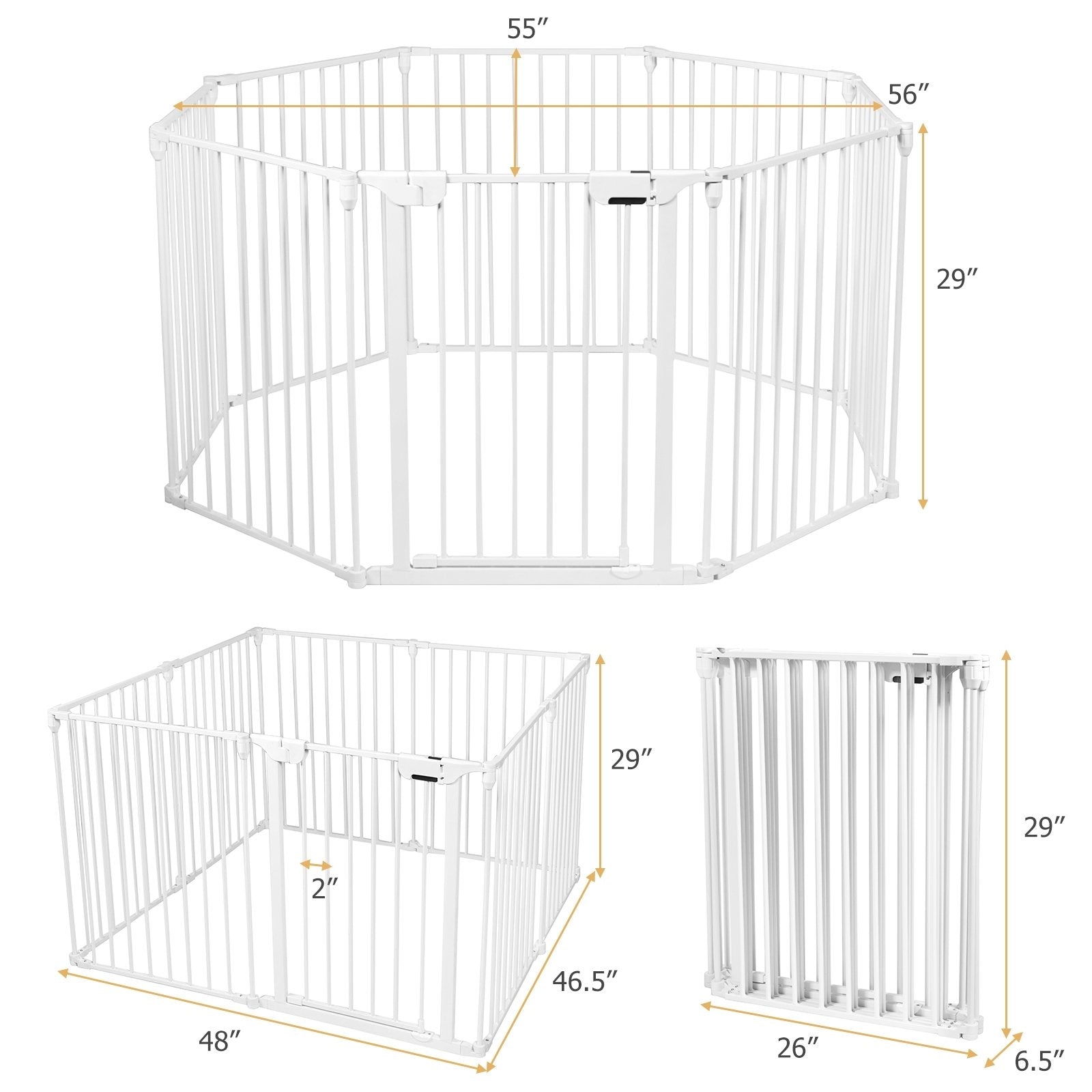 Adjustable  Panel Baby Safe Metal Gate Play Yard, White Pet Gate   at Gallery Canada