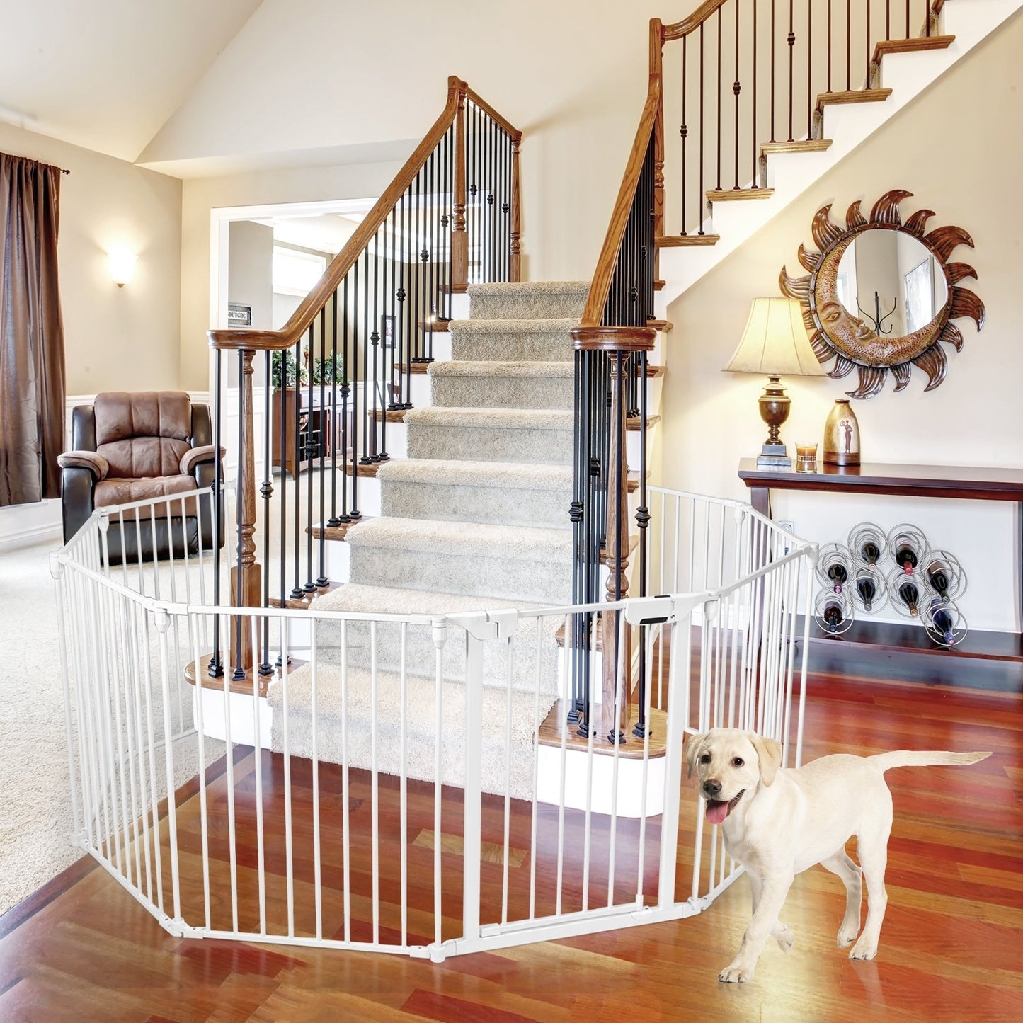 Adjustable  Panel Baby Safe Metal Gate Play Yard, White - Gallery Canada