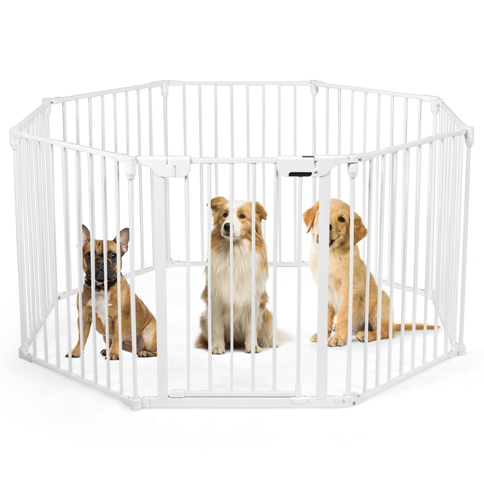 Adjustable  Panel Baby Safe Metal Gate Play Yard, White Pet Gate   at Gallery Canada