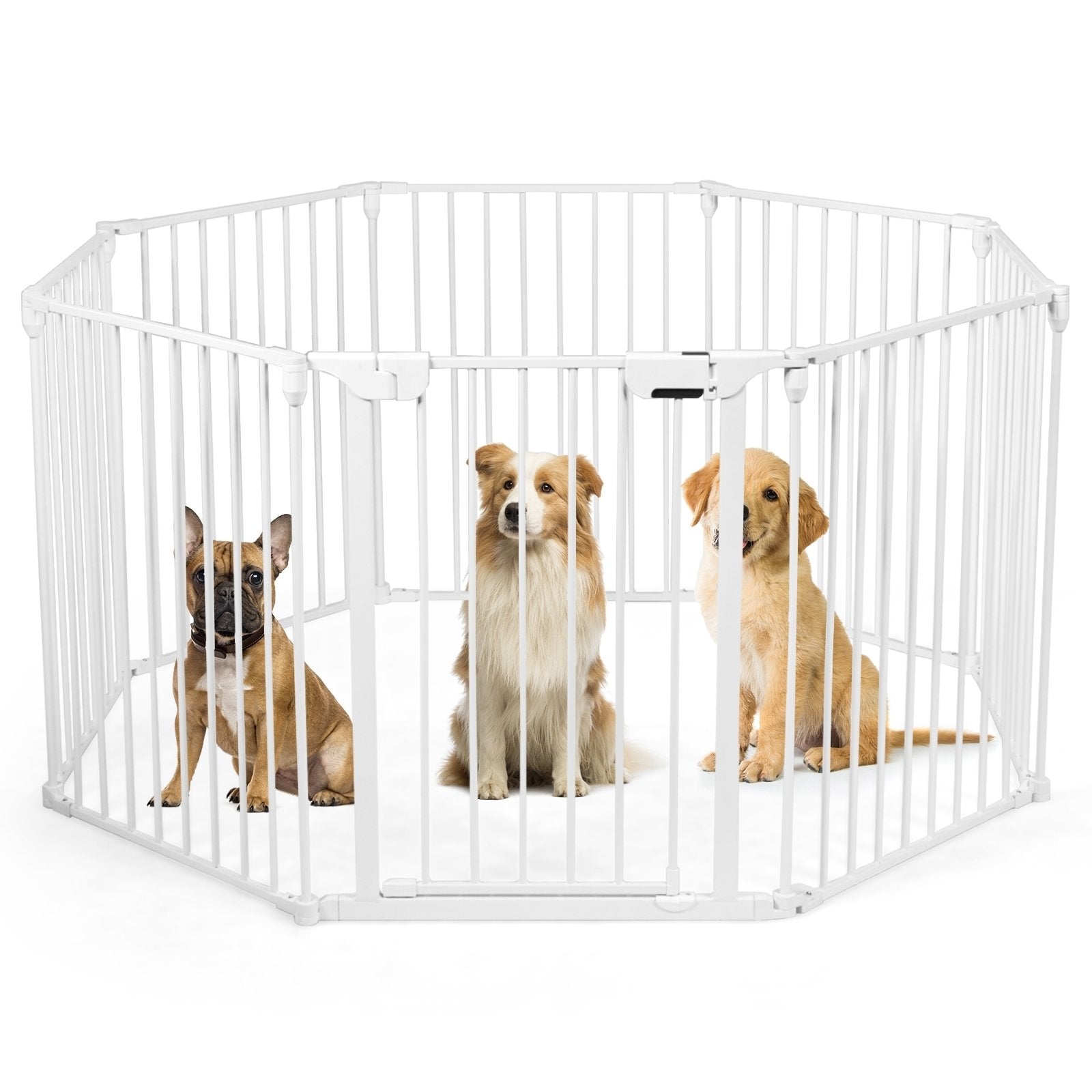 Adjustable  Panel Baby Safe Metal Gate Play Yard, White - Gallery Canada