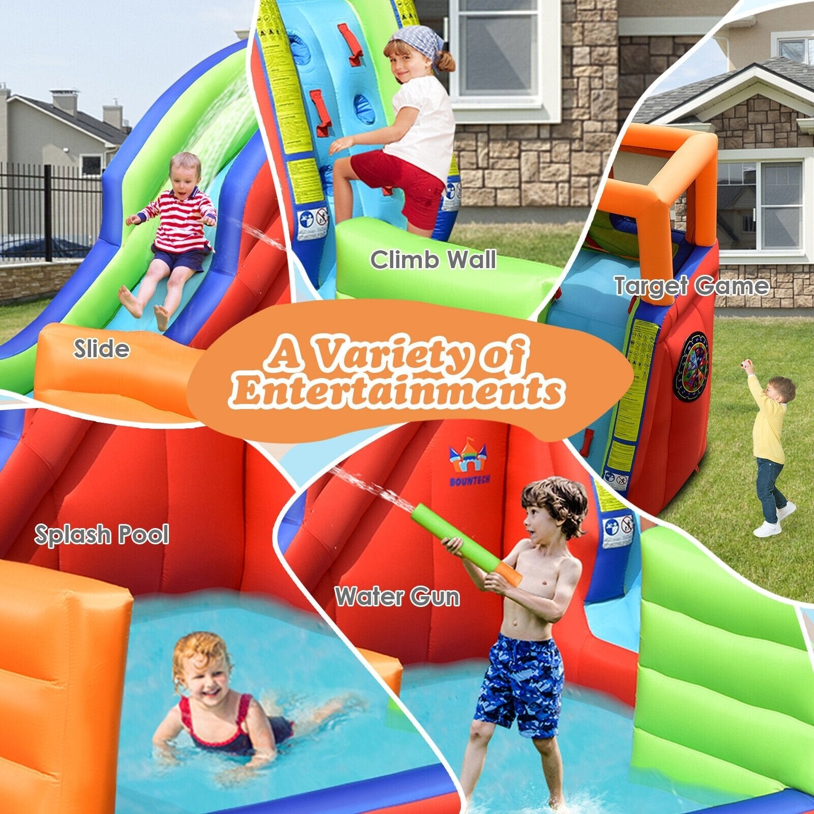 6-in-1 Pirate Ship Waterslide Kid Inflatable Castle with Water Guns and 735W Blower - Gallery Canada