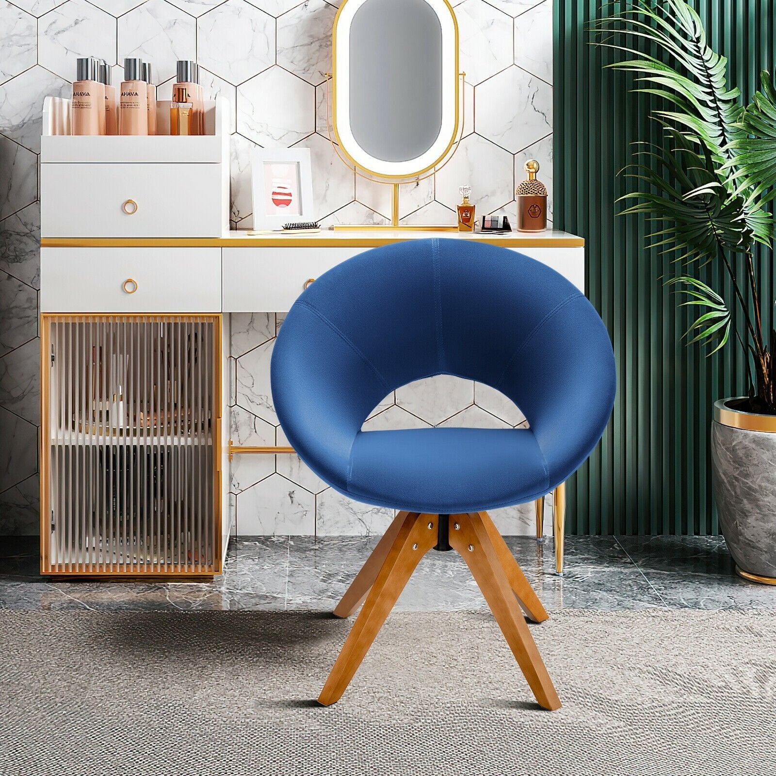 Swivel Accent Chair with Oversized Upholstered Seat for Home Office, Blue Accent Chairs   at Gallery Canada