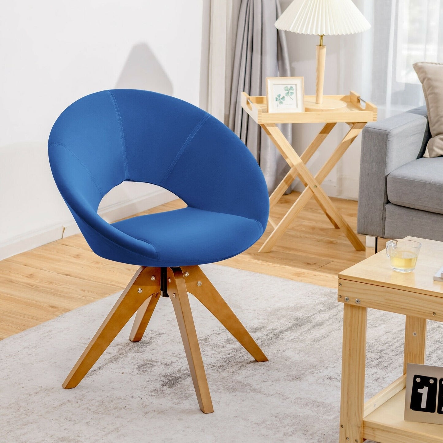 Swivel Accent Chair with Oversized Upholstered Seat for Home Office, Blue Accent Chairs   at Gallery Canada