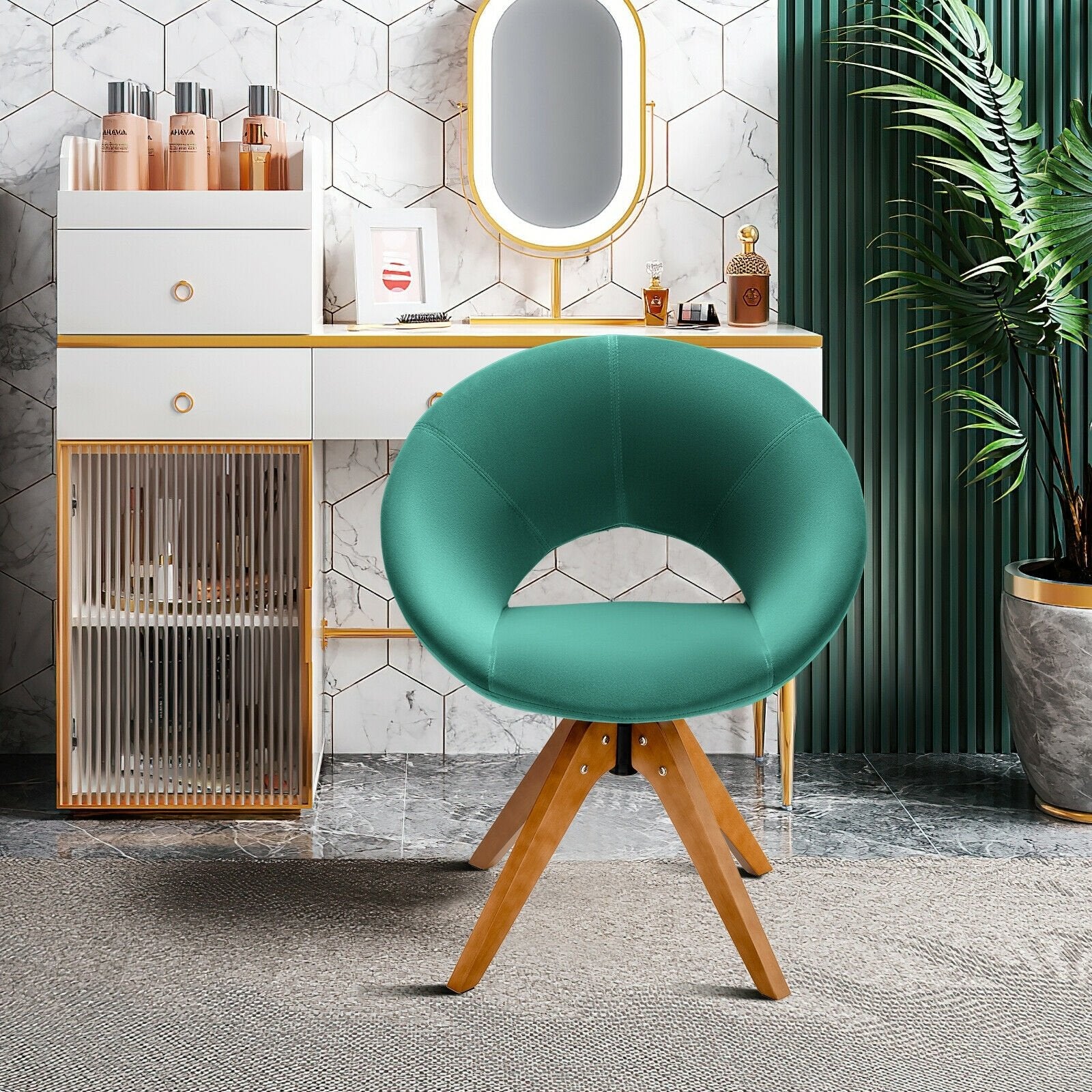 Swivel Accent Chair with Oversized Upholstered Seat for Home Office, Green Accent Chairs   at Gallery Canada