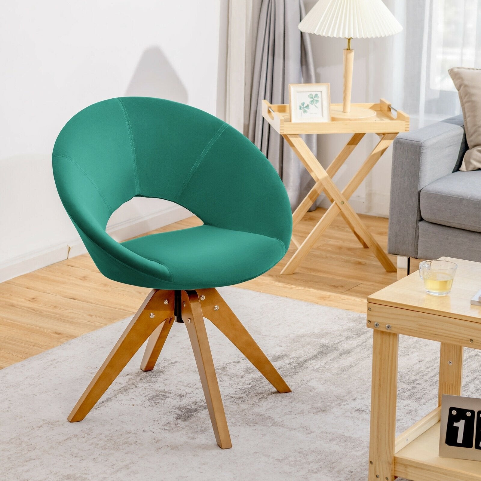 Swivel Accent Chair with Oversized Upholstered Seat for Home Office, Green Accent Chairs   at Gallery Canada