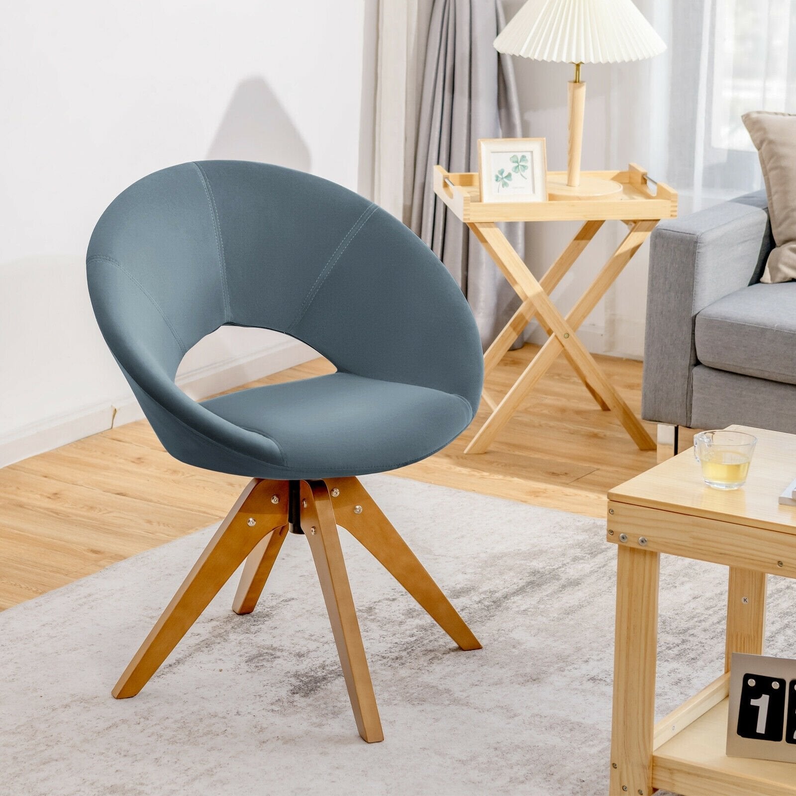 Swivel Accent Chair with Oversized Upholstered Seat for Home Office, Gray Accent Chairs   at Gallery Canada