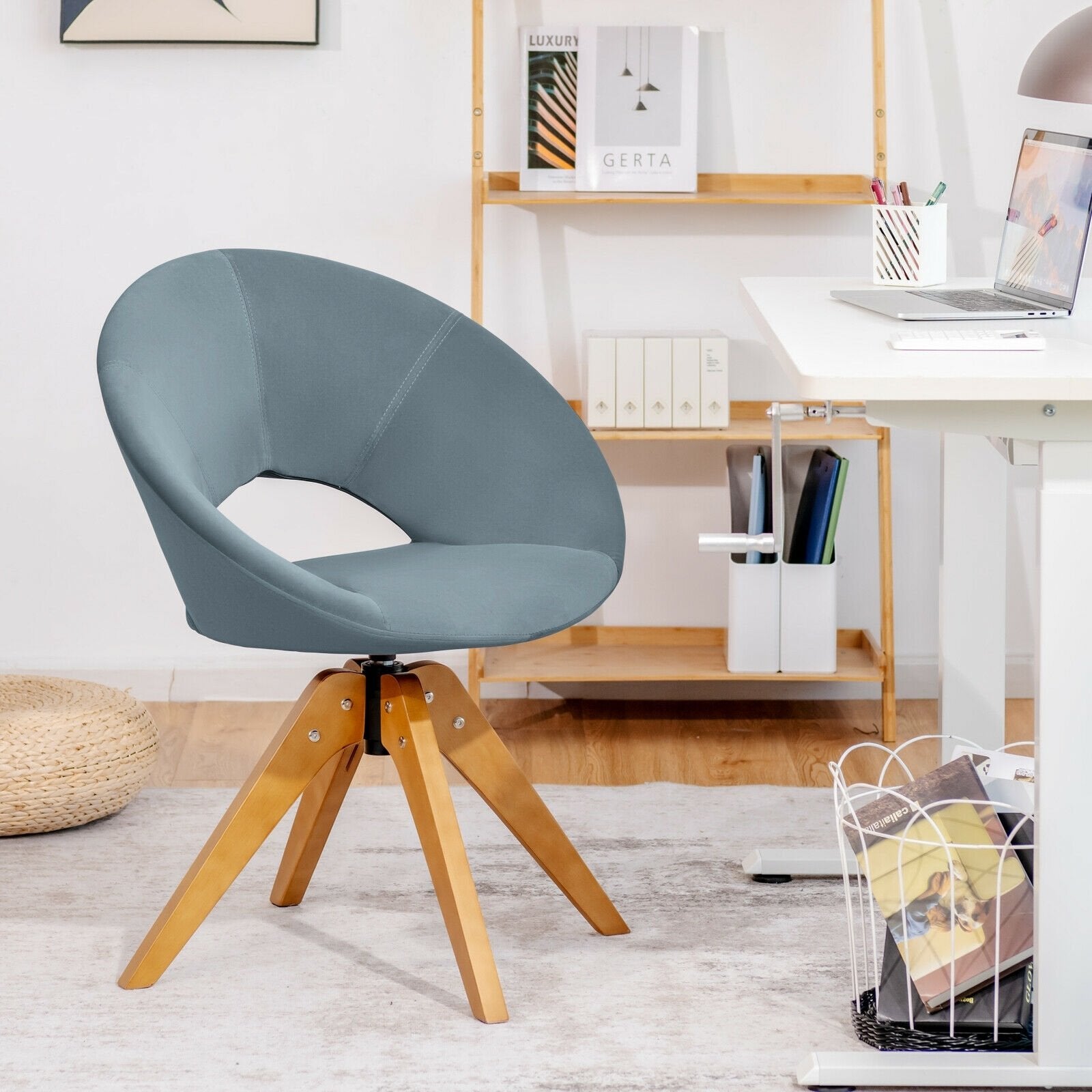 Swivel Accent Chair with Oversized Upholstered Seat for Home Office, Gray Accent Chairs   at Gallery Canada