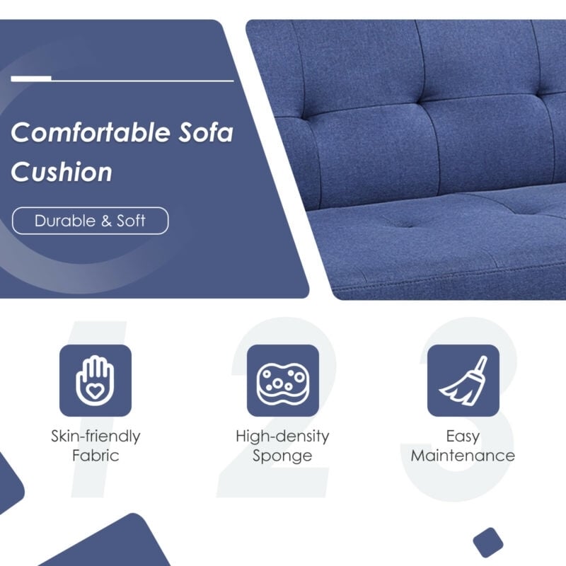 3 Seat Convertible Linen Fabric Futon Sofa with USB and Power Strip, Blue Sofas & Loveseats   at Gallery Canada