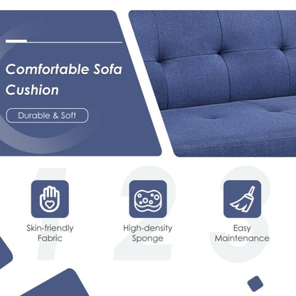 3 Seat Convertible Linen Fabric Futon Sofa with USB and Power Strip, Blue Sofas & Loveseats   at Gallery Canada