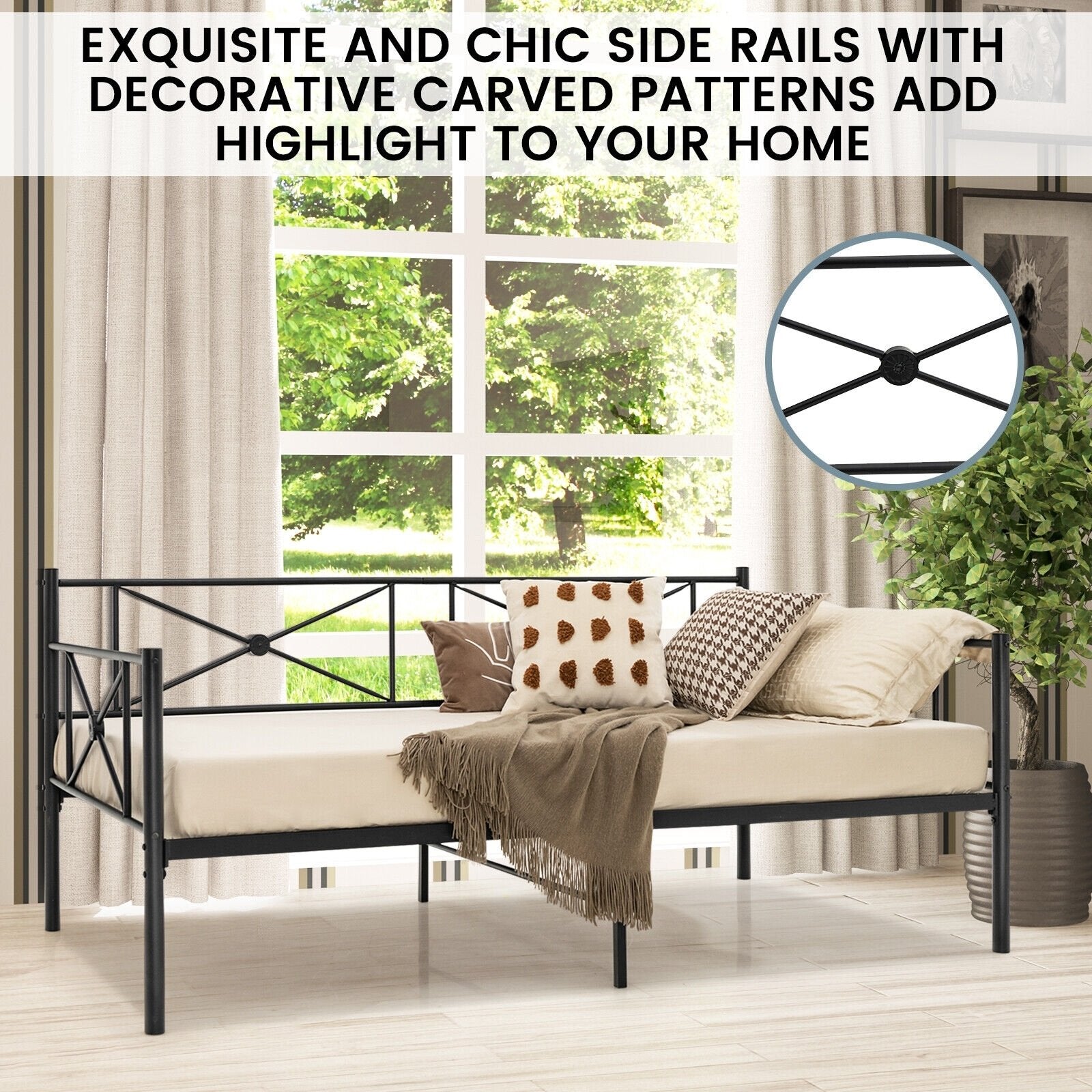 Metal Daybed Frame Twin Size with Slats, Black - Gallery Canada