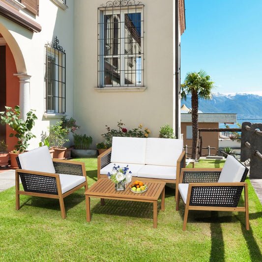 4 Pieces Patio Rattan Furniture Set with Removable Cushions, White Patio Conversation Sets   at Gallery Canada