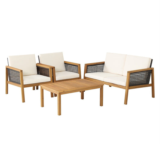 4 Pieces Patio Rattan Furniture Set with Removable Cushions, White - Gallery Canada