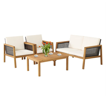 4 Pieces Patio Rattan Furniture Set with Removable Cushions, White Patio Conversation Sets   at Gallery Canada