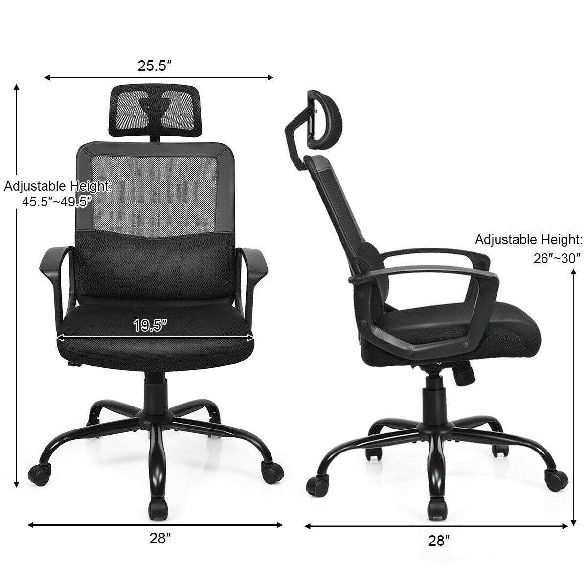 Mesh Office Chair High Back Ergonomic Swivel Chair, Black - Gallery Canada