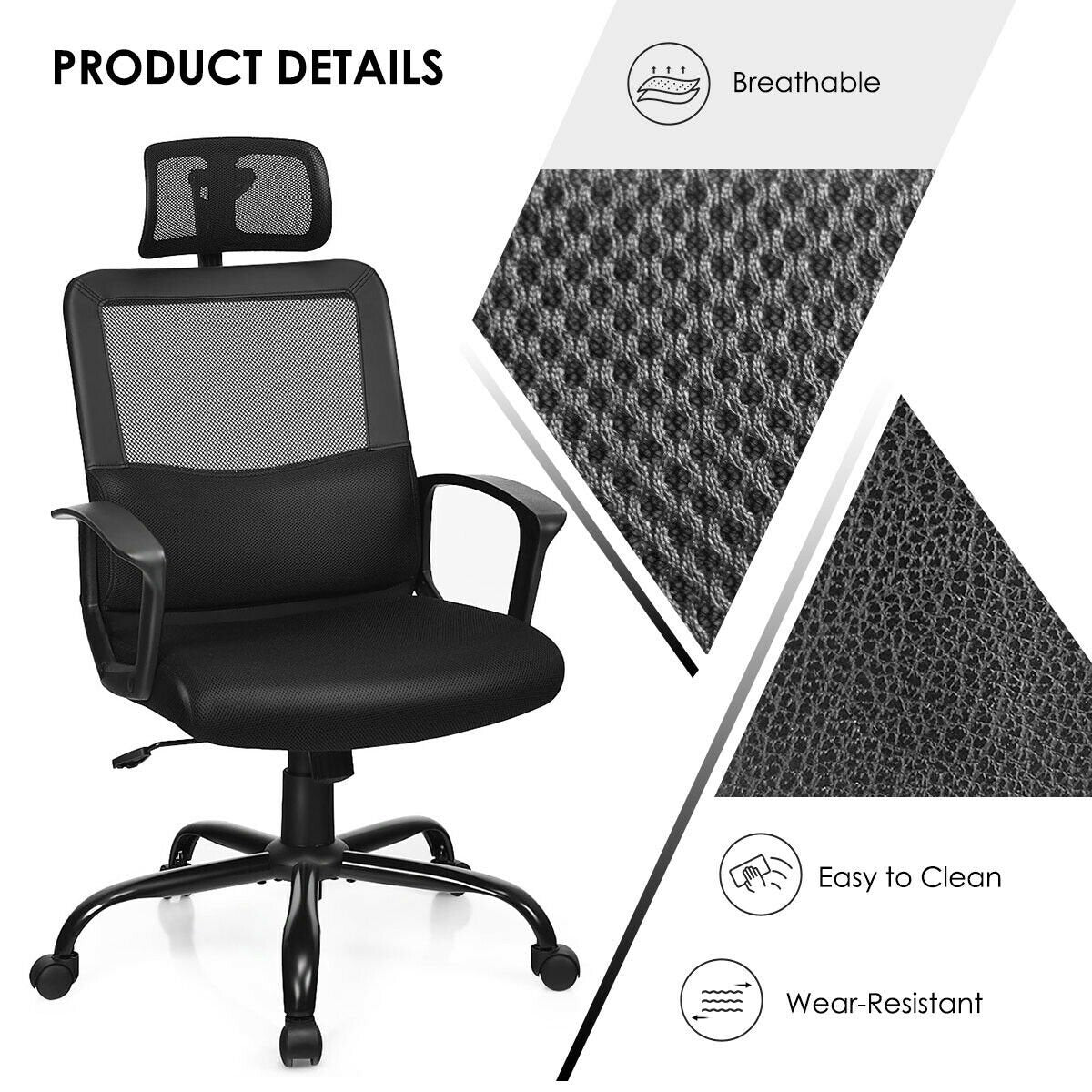 Mesh Office Chair High Back Ergonomic Swivel Chair, Black - Gallery Canada