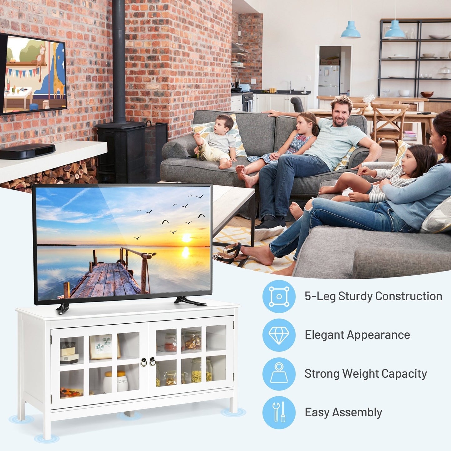 50 Inch Modern Wood Large TV Stand Entertainment Center for TV, White - Gallery Canada